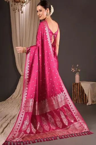 Magenta woven design zari silk blend designer banarasi saree