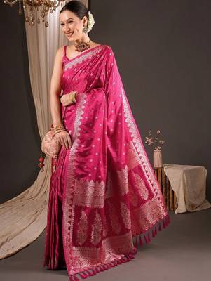 Magenta woven design zari silk blend designer banarasi saree 3
