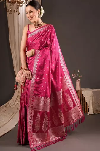 Magenta woven design zari silk blend designer banarasi saree