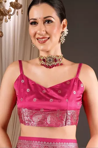 Magenta woven design zari silk blend designer banarasi saree
