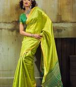 Lime silk blend designer banarasi saree