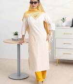 libas white woven design straight suit set with dupatta