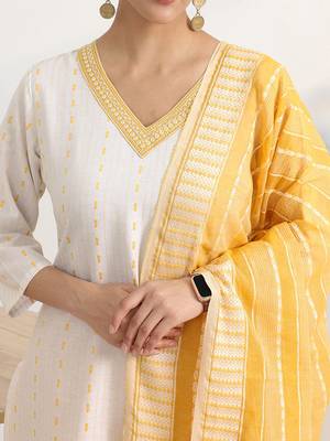 libas white woven design straight suit set with dupatta 2
