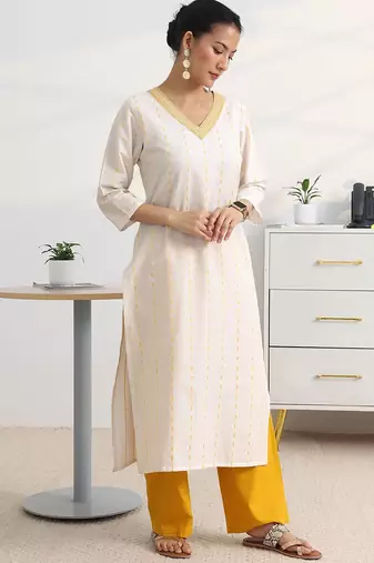libas white woven design straight suit set with dupatta