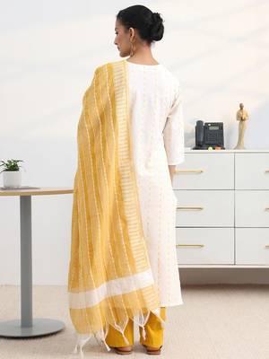 libas white woven design straight suit set with dupatta 4