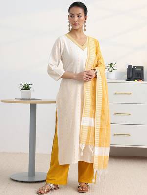 libas white woven design straight suit set with dupatta 5