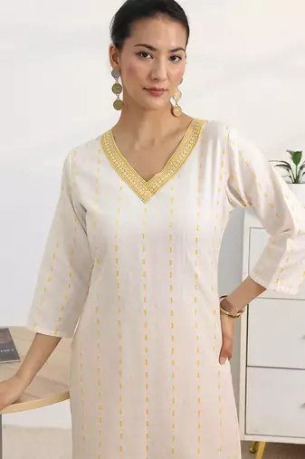 libas white woven design straight suit set with dupatta