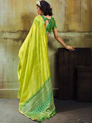Lime silk blend designer banarasi saree 3