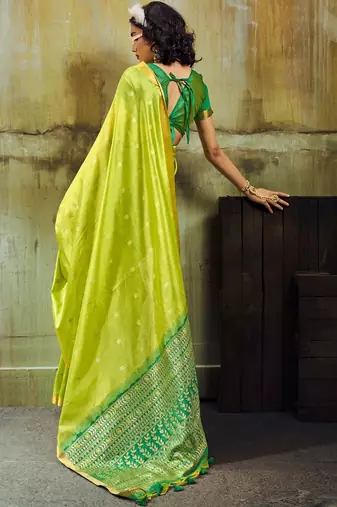 Lime silk blend designer banarasi saree