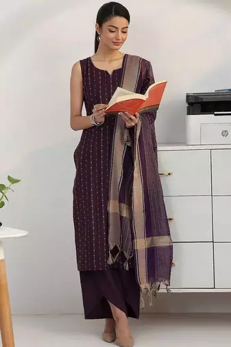 women ethnic motifs printed regular kurta with palazzos & with dupatta