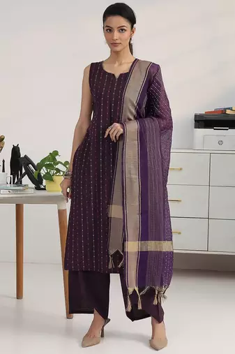 women ethnic motifs printed regular kurta with palazzos & with dupatta