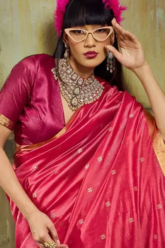 Magenta silk blend designer banarasi saree