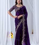 Purple ethnic motifs embroidered silk blend designer saree