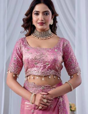 Pink ethnic motifs embroidered silk blend designer saree 5