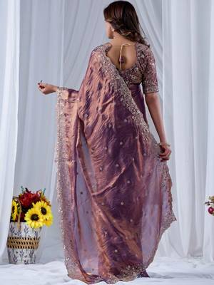 Purple ethnic motifs embroidered silk blend designer saree 4