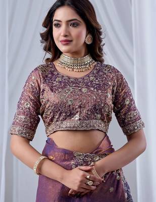 Purple ethnic motifs embroidered silk blend designer saree 5