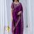 Purple floral embroidered silk blend designer saree