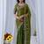Green ethnic motifs embroidered silk blend designer saree