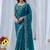 Teal ethnic motifs embroidered silk blend designer saree