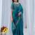 Teal ethnic motifs embroidered silk blend designer saree