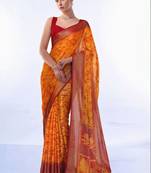 Orange floral brasso fusion saree