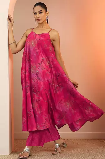floral printed a-line shoulder straps a-line kurta with palazzos