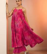 floral printed a-line shoulder straps a-line kurta with palazzos