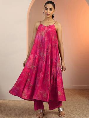 floral printed a-line shoulder straps a-line kurta with palazzos 2