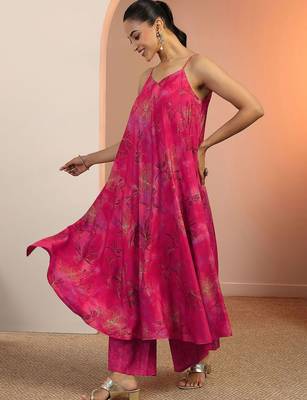 floral printed a-line shoulder straps a-line kurta with palazzos 4