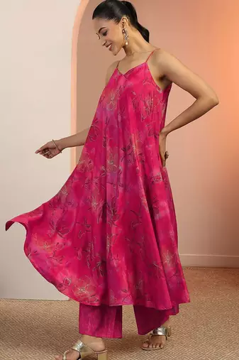 floral printed a-line shoulder straps a-line kurta with palazzos