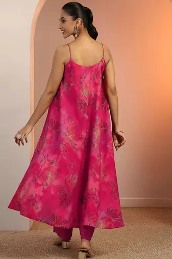 floral printed a-line shoulder straps a-line kurta with palazzos