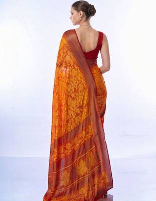 Orange floral brasso fusion saree 3