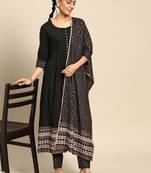 women ethnic motifs printed empire kurta with trousers & with dupatta