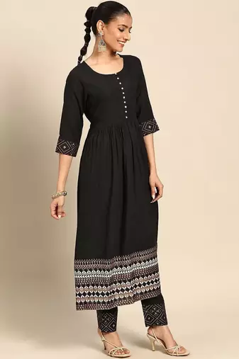 women ethnic motifs printed empire kurta with trousers & with dupatta