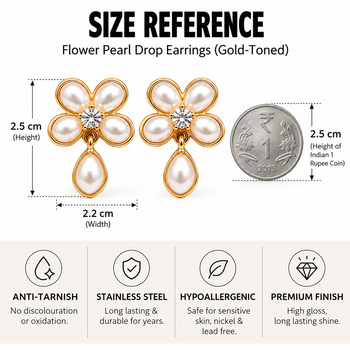 Anti-tarnish, teardrop pendant, stud back, faux pearl petals, festive wear 3