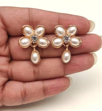 Anti-tarnish, teardrop pendant, stud back, faux pearl petals, festive wear 4