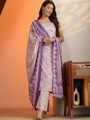 women ethnic motifs printed regular kurta with trousers & with dupatta 1