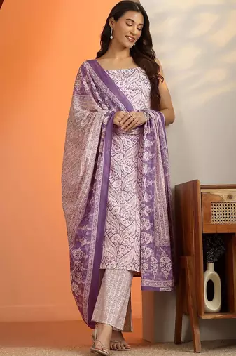 women ethnic motifs printed regular kurta with trousers & with dupatta