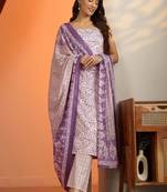 women ethnic motifs printed regular kurta with trousers & with dupatta