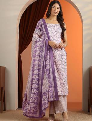 women ethnic motifs printed regular kurta with trousers & with dupatta 6