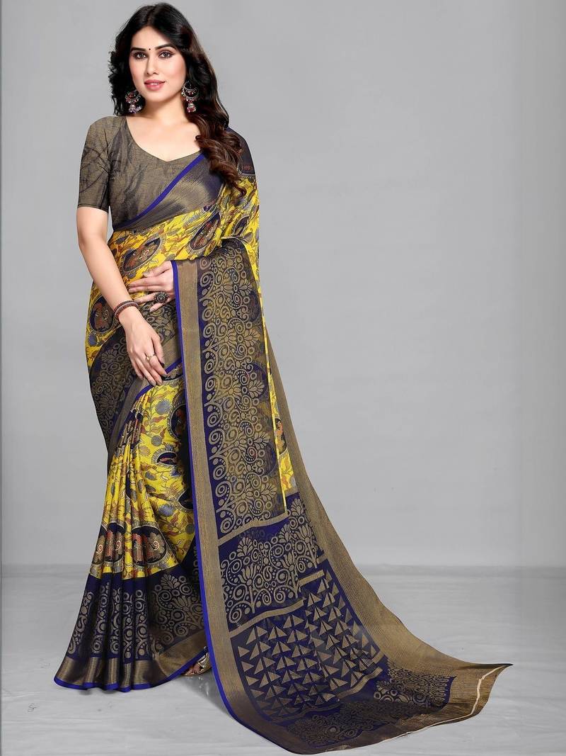 Multicolor ethnic motifs brasso saree