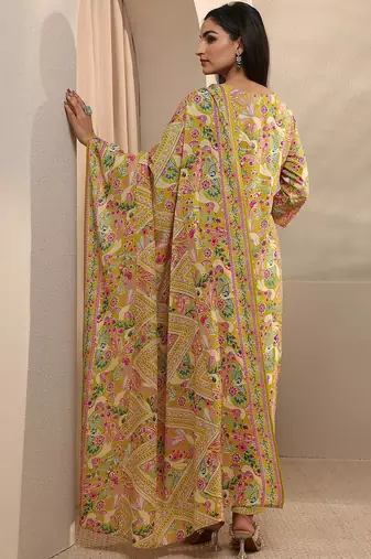 women ethnic motifs printed regular thread work kurta with trousers & with dupatta