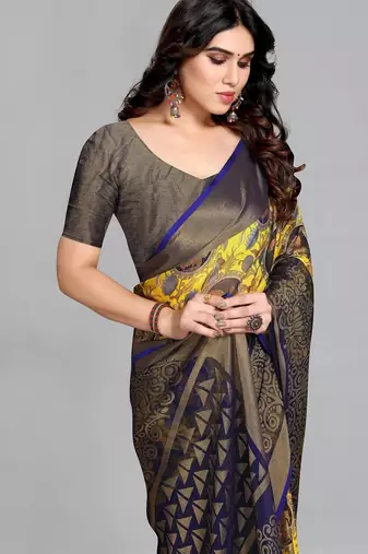 Multicolor ethnic motifs brasso saree