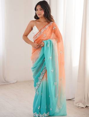 Multicolor embellished sequinned  chiffon heavy work saree 1