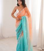 Multicolor embellished sequinned  chiffon heavy work saree