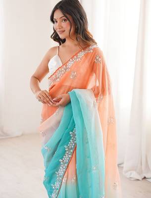 Multicolor embellished sequinned  chiffon heavy work saree 2