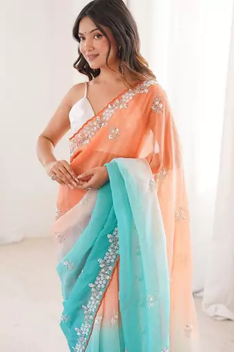 Multicolor embellished sequinned  chiffon heavy work saree