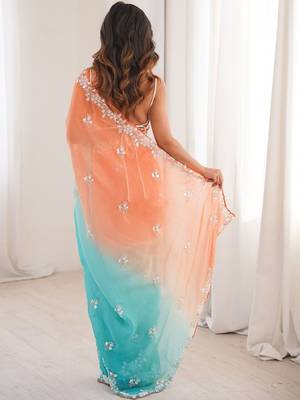 Multicolor embellished sequinned  chiffon heavy work saree 3