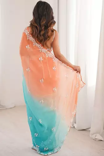 Multicolor embellished sequinned  chiffon heavy work saree
