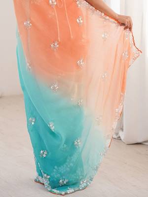 Multicolor embellished sequinned  chiffon heavy work saree 5
